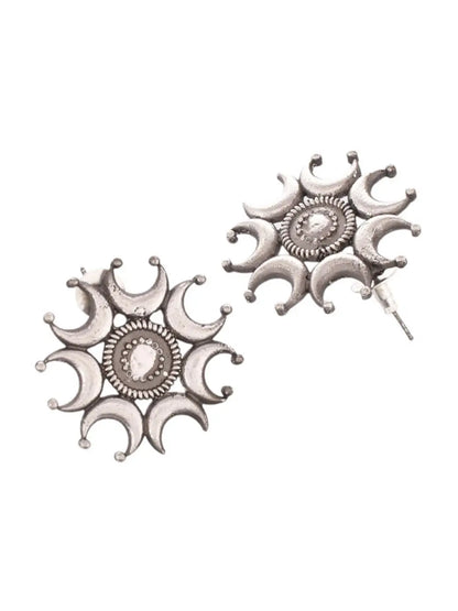 Surya Statement Earrings | German Silver Stud Earring Jhumka | Bloom By Sushmita