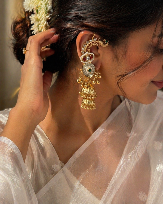 Saraswati  | gold plated kundan ear cuffs | ghungru Earrings