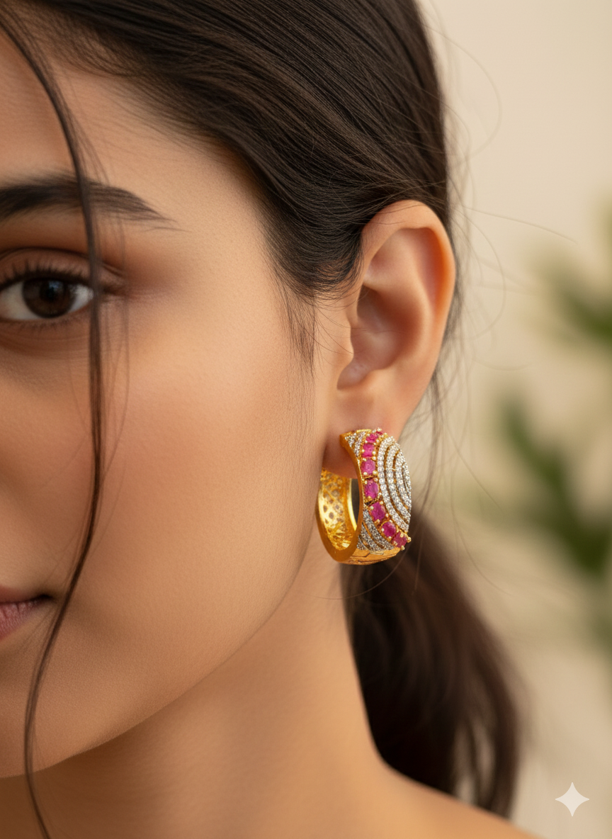 American Diamond studded Baaliyan | बालियाँ oxidised German silver Earrings saree kurta Bloom - By Sushmita India Navratri Diwali Ganpati holi Eid