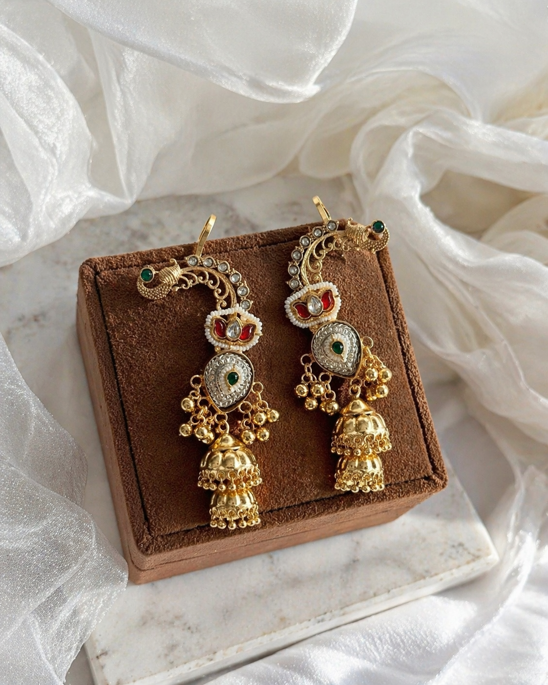 Saraswati  | gold plated kundan ear cuffs | ghungru Earrings