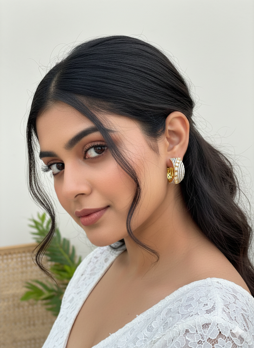 American Diamond studded Baaliyan | बालियाँ oxidised German silver Earrings saree kurta Bloom - By Sushmita India Navratri Diwali Ganpati holi Eid