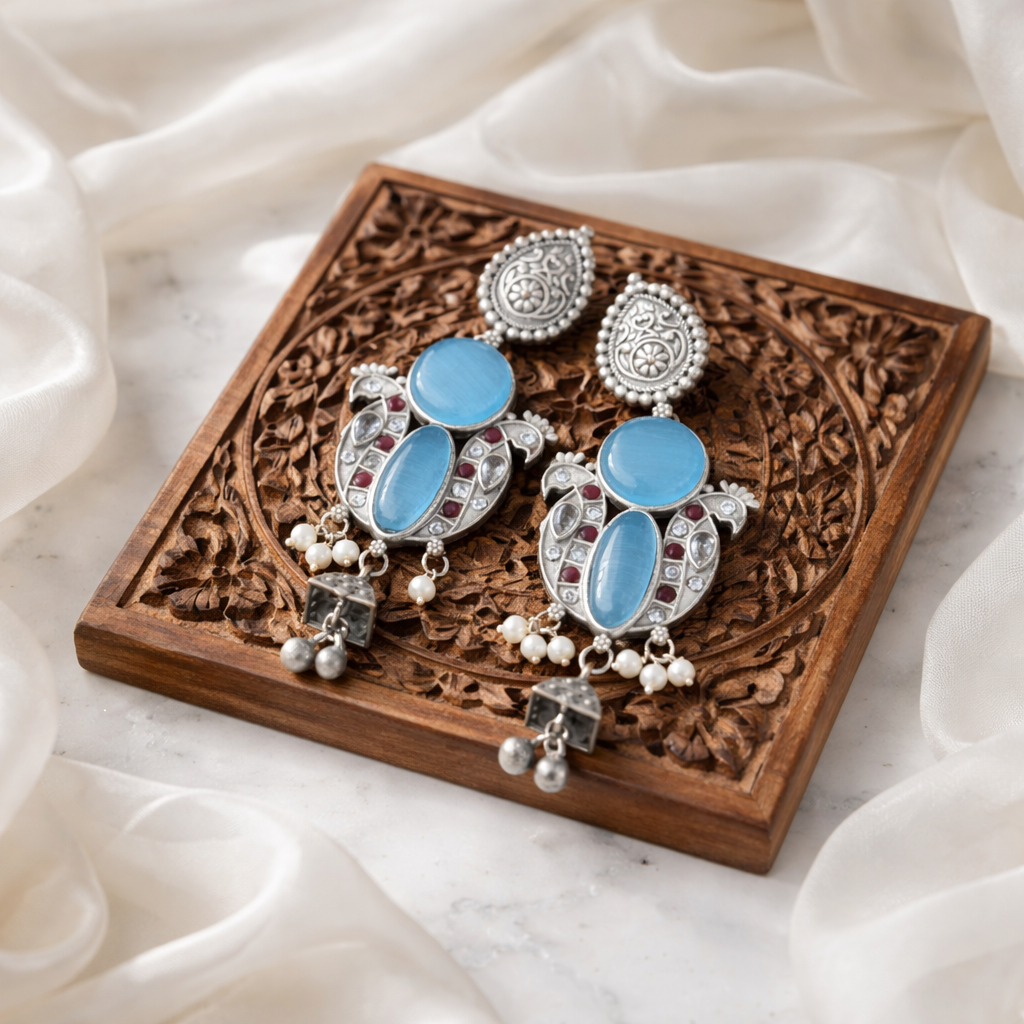 Monalisa stone Statement light-weighted  Silver Earrings