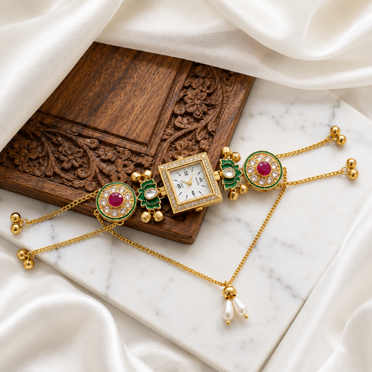 Kundan designed Watch | hand Jewelry