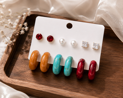 Set of six Earrings | Studs & hoops / gift combo / Resin Earringss