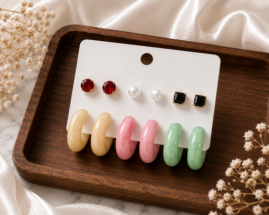 Set of six Earrings | Studs & hoops / gift combo / Resin Earrings