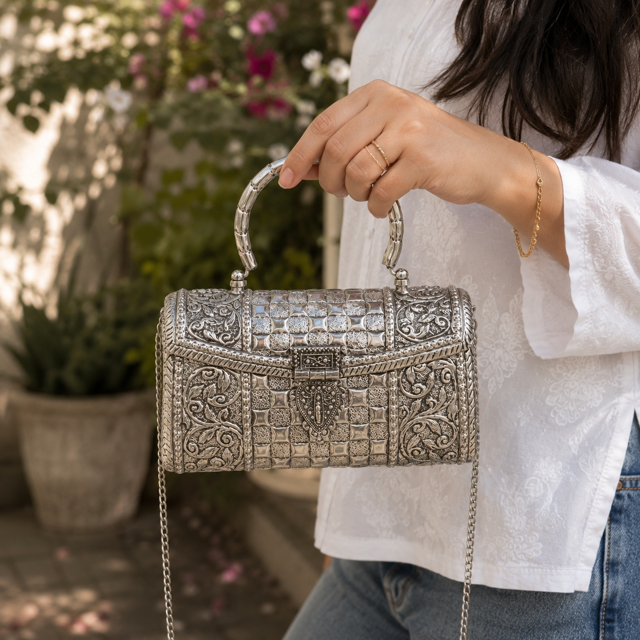 Brass Bag | Handcrafted Brass Metal Ethnic Clutch Bag | Bloom By Sushmita