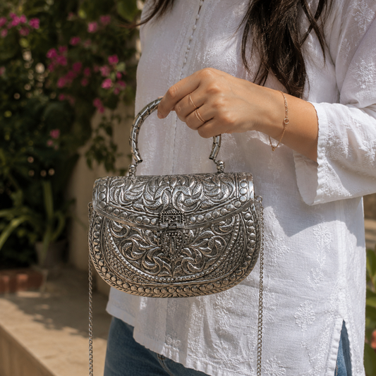 Brass Bag | Handcrafted Brass Metal Ethnic Clutch Bag | Bloom By Sushmita