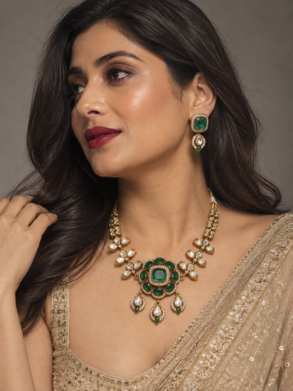 premium floral  kundan and polki Necklace Set with Earrings