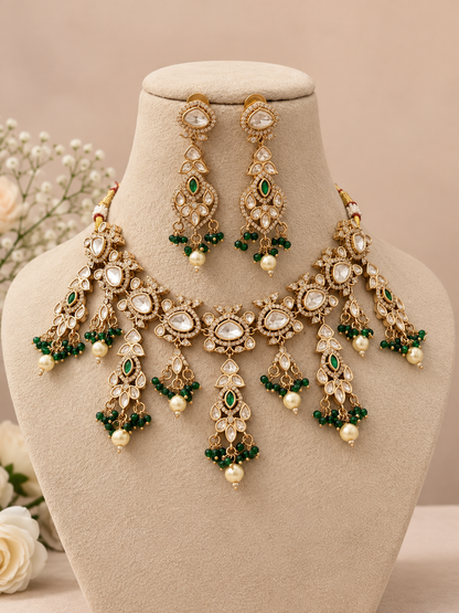 Bridal premium gold kundan and polki Necklace Set with Earrings