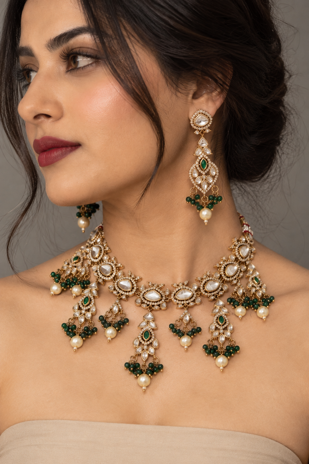 Bridal premium gold kundan and polki Necklace Set with Earrings