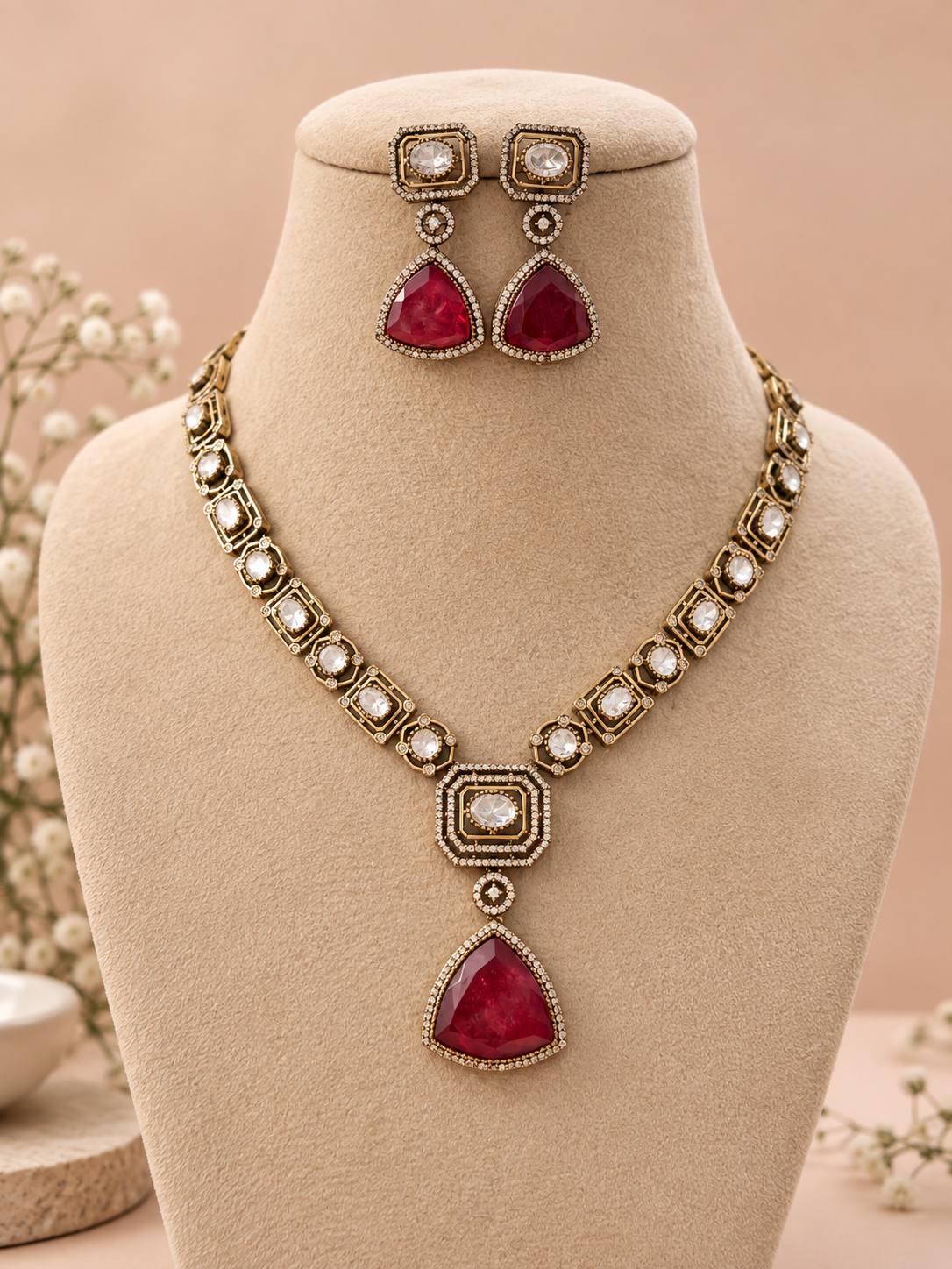 Noor premium kundan and polki Necklace Set