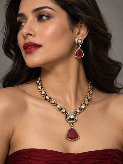 Noor premium kundan and polki Necklace Set