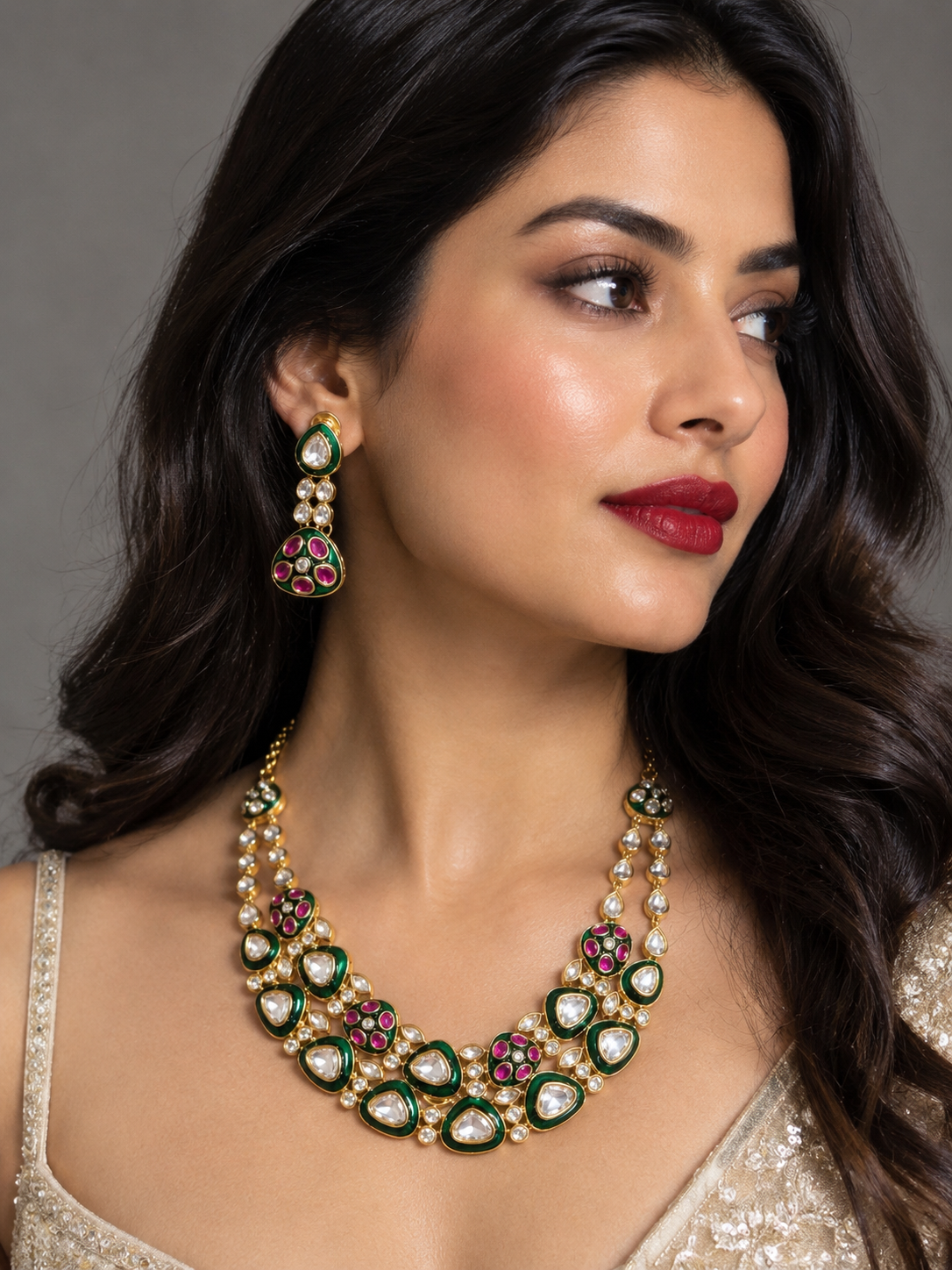 Bridal premium gold kundan and polki Necklace Set with Earrings