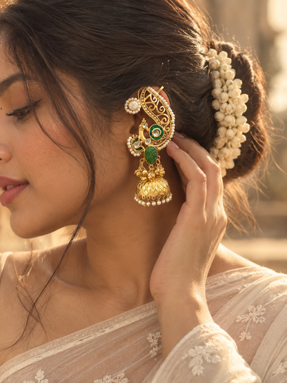 Saraswati  | gold plated kundan ear cuffs | ghungru Earrings