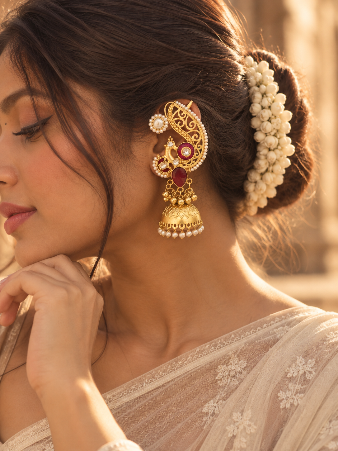 Saraswati  | gold plated kundan ear cuffs | ghungru Earrings