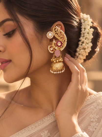 Saraswati  | gold plated kundan ear cuffs | ghungru Earrings