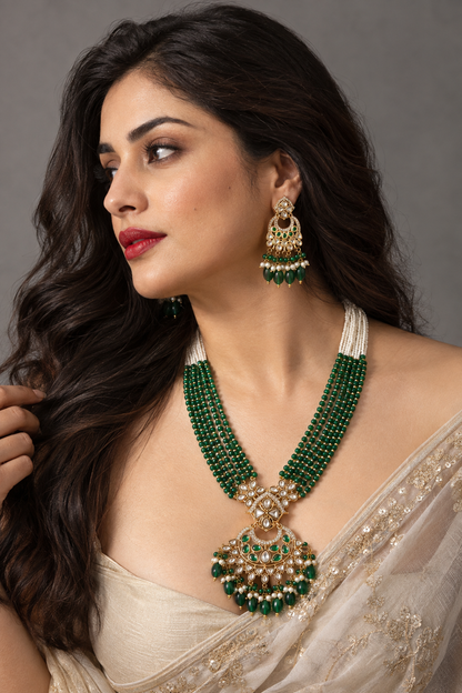 Bridal maharani premium gold kundan and polki Necklace Set with Earrings