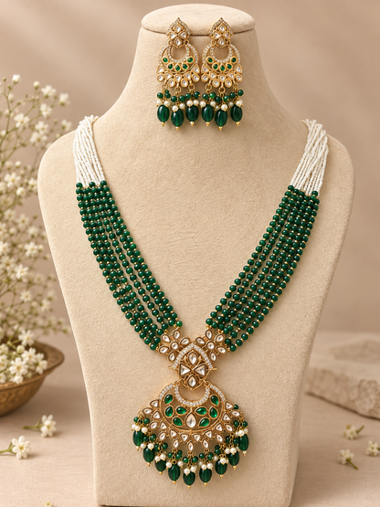 Bridal maharani premium gold kundan and polki Necklace Set with Earrings