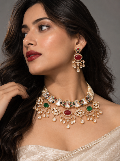Bridal premium gold kundan and polki Necklace Set with Earrings