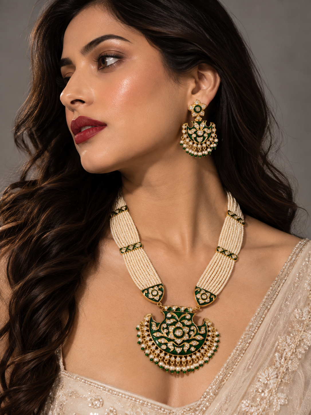Bridal maharani premium gold meenakari kundan and polki Necklace Set with Earrings