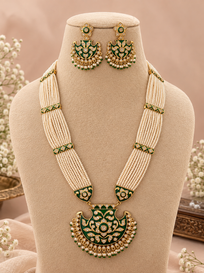 Bridal maharani premium gold meenakari kundan and polki Necklace Set with Earrings