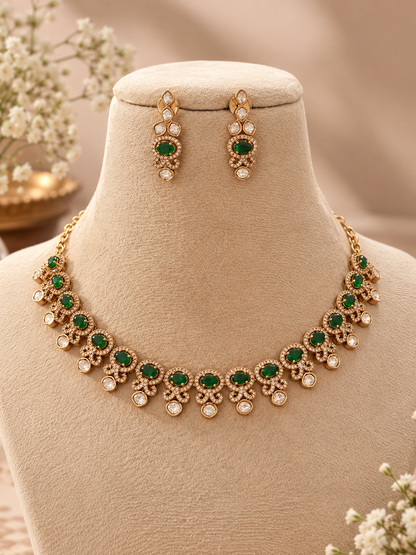 Bridal premium gold kundan and polki Necklace Set with Earrings