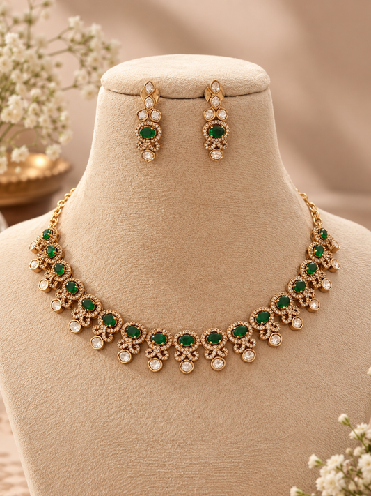 Bridal premium gold kundan and polki Necklace Set with Earrings