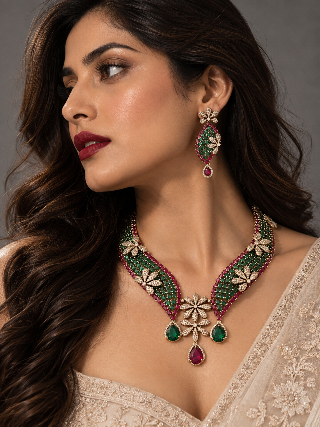 Party wear premium zircon stone  Necklace Set with Earrings