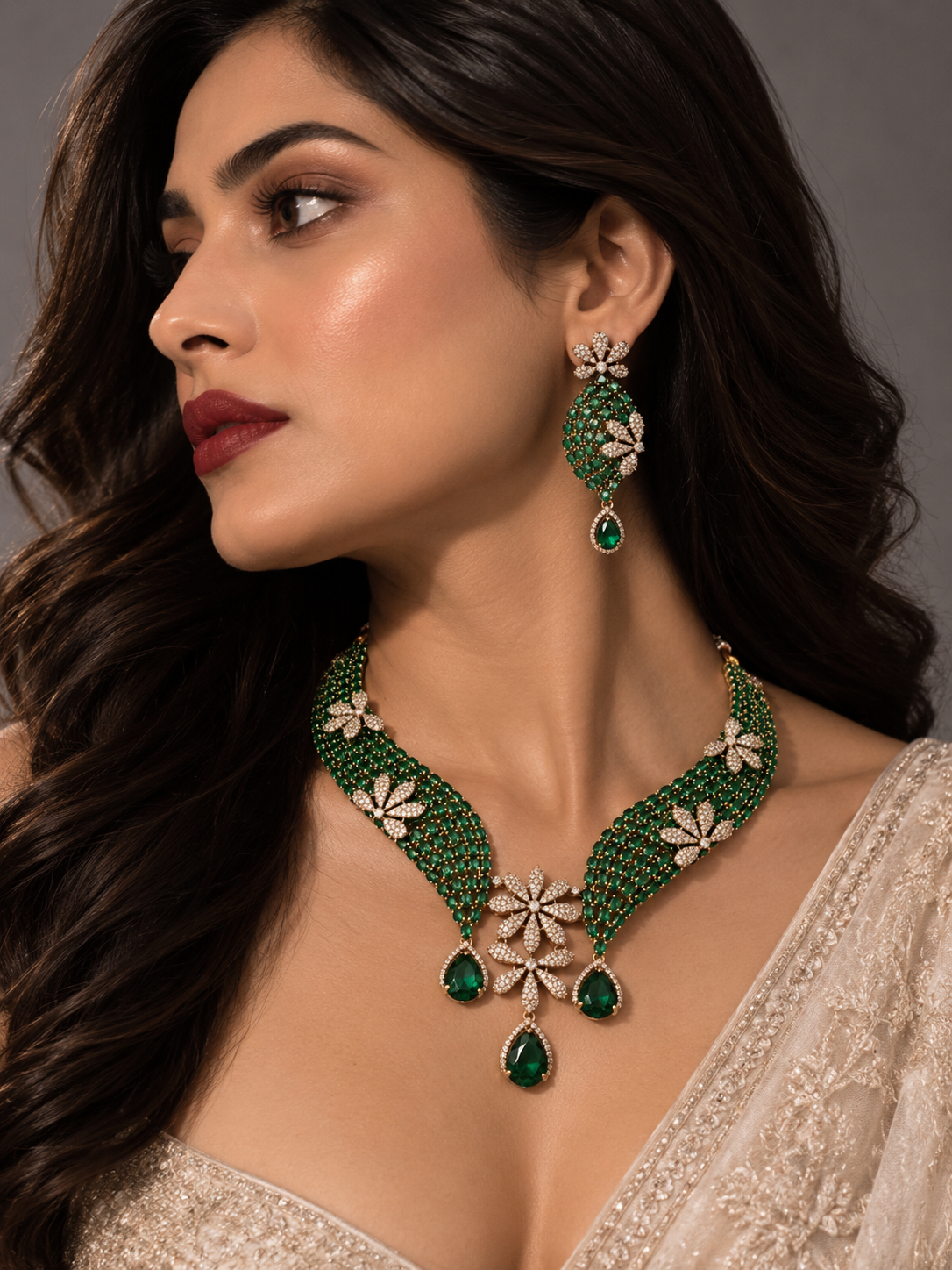 Party wear premium zircon stone  Necklace Set with Earrings