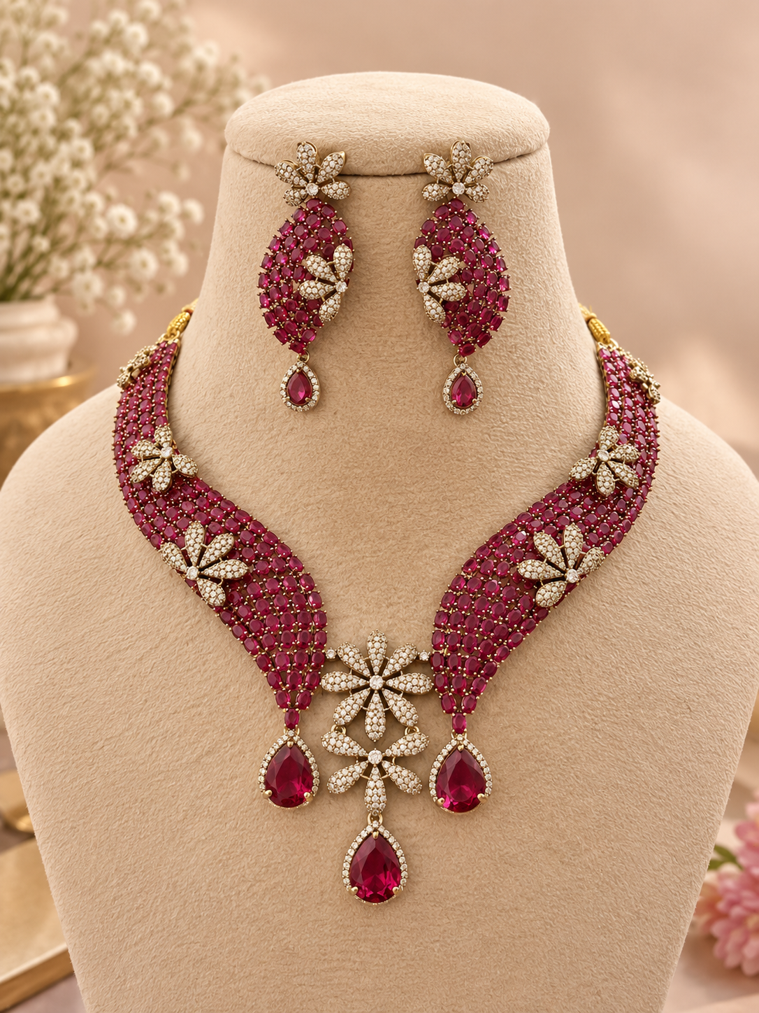 Party wear premium zircon stone  Necklace Set with Earrings