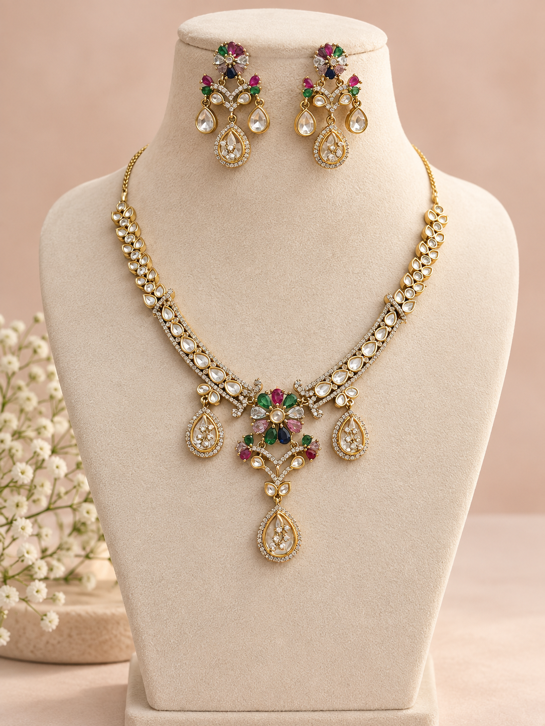 Party wear premium kundan stone  Necklace Set with Earrings