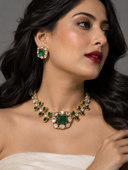 Premium floral  kundan and polki Necklace Set with Earrings