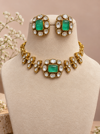 Premium floral  kundan and polki Necklace Set with Earrings
