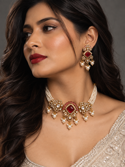 Premium  kundan and polki Necklace Set with Earrings
