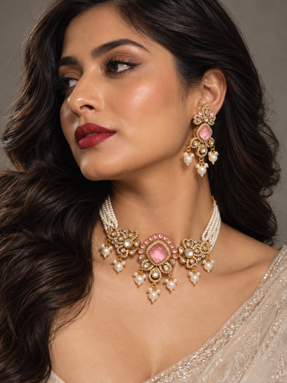 Premium  kundan and polki Necklace Set with Earrings