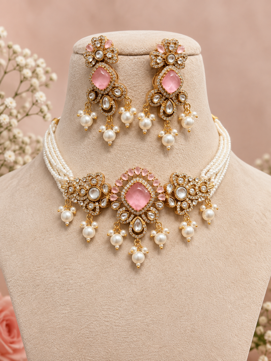 Premium  kundan and polki Necklace Set with Earrings
