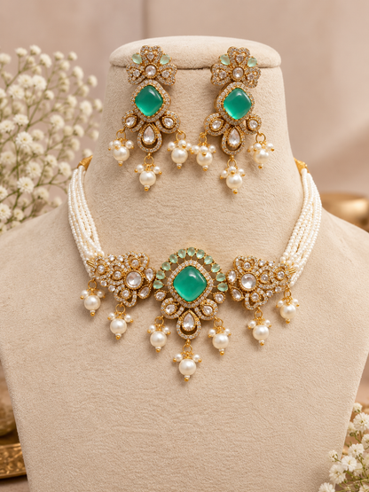 Premium  kundan and polki Necklace Set with Earrings