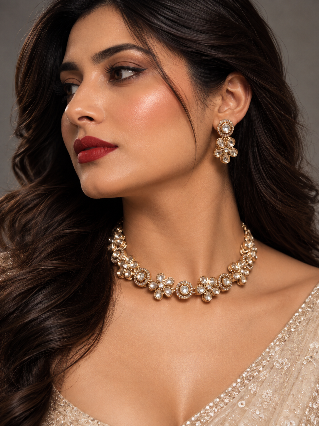 Premium  kundan and polki Necklace Set with Earrings