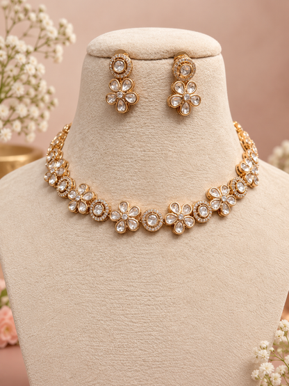 Premium  kundan and polki Necklace Set with Earrings