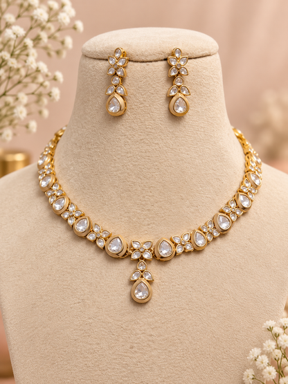 Premium  kundan and polki Necklace Set with Earrings