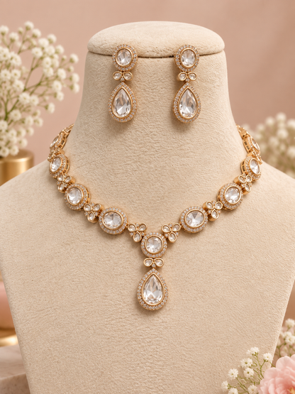 Premium  kundan and polki Necklace Set with Earrings