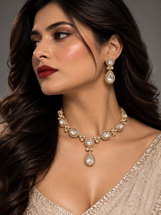 Premium  kundan and polki Necklace Set with Earrings