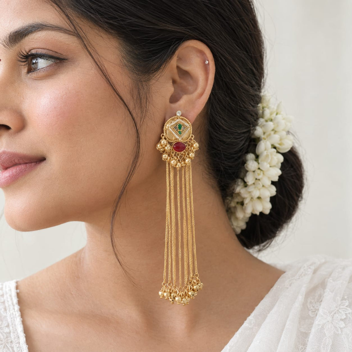 Kashmiri Jhumka with tassels | Golden Ghungru tassel Jhumka Earringi