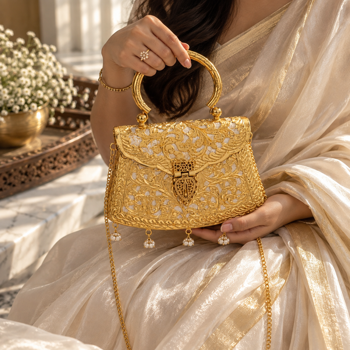 Dual tone Golden bags | Silver purse premium Quality with Sling