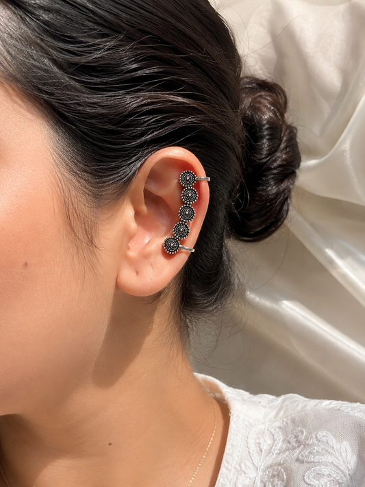 Non piercing Ear cuffs | Silver Earrings for non pierced | bugadi oxidised German silver Earrings saree kurta Bloom - By Sushmita India Navratri Diwali Ganpati holi Eid