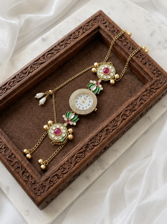 Kundan designed Watch | hand Jewelry