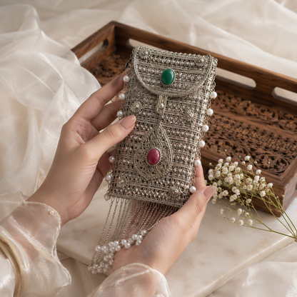 Mobile Chaandi bags | Silver Mobile purse