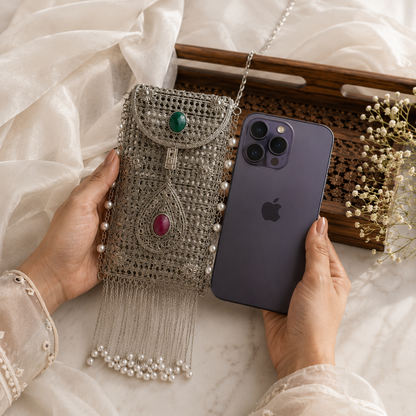 Mobile Chaandi bags | Silver Mobile purse