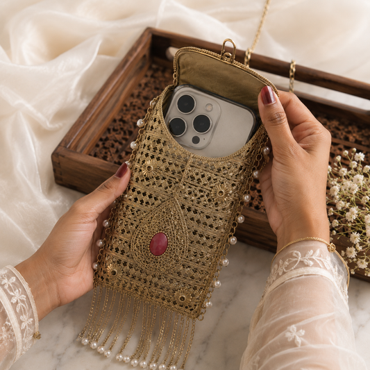 Mobile Chaandi bags | Silver Mobile purse
