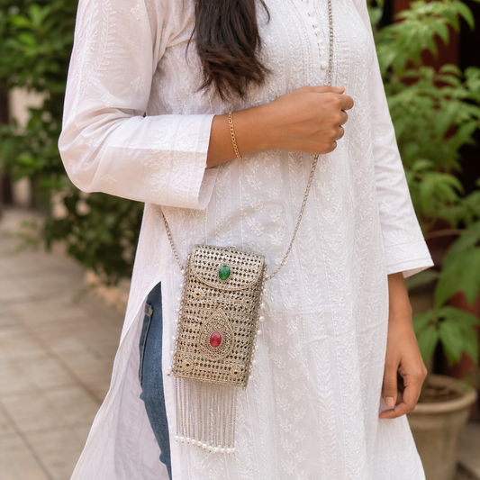 Mobile Chaandi bags | Silver Mobile purse